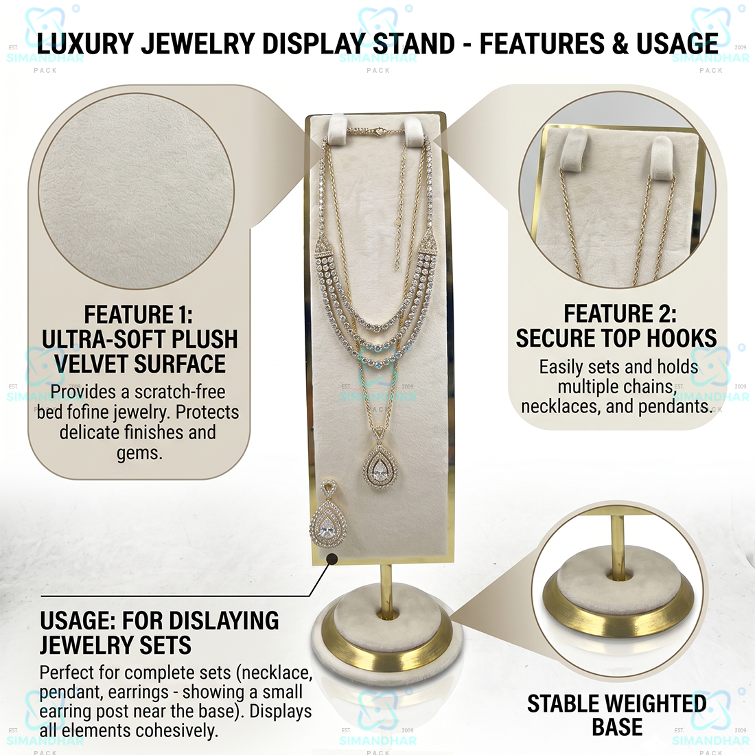 Luxury Velvet Jewellery Bust Stand for Necklace and Pendant Collection