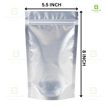 Multi-Purpose Silver Zipper Pouch for Food, Snacks & Dry Fruits