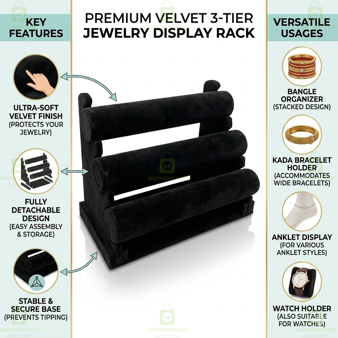 Designer Leather Velvet 3 Step Bangle Display Stand for Jewellery Shops