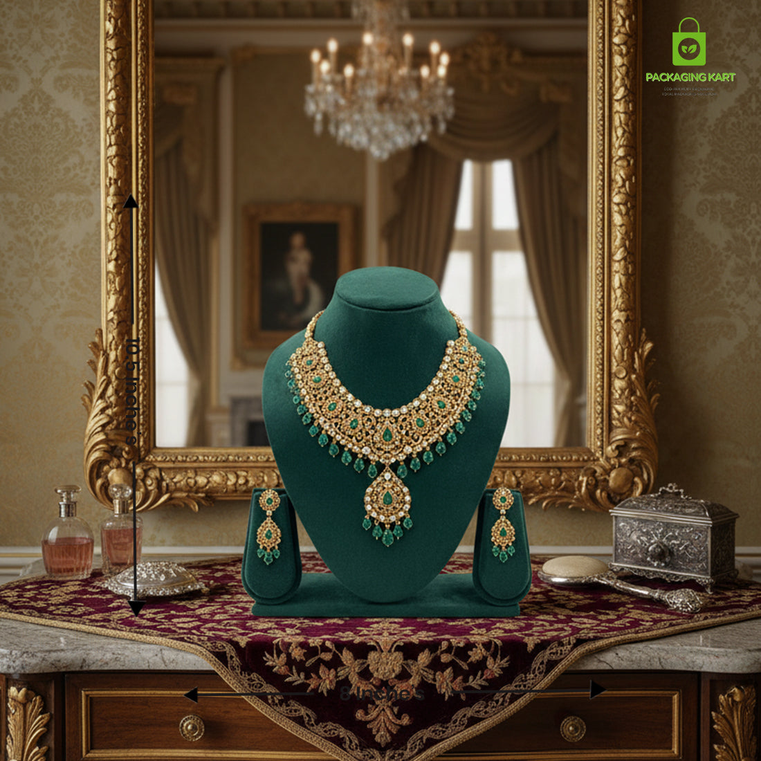 Luxury Velvet Green Jewellery Statue | Showcase Stand