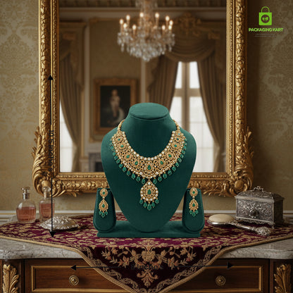 Luxury Velvet Green Jewellery Statue | Showcase Stand