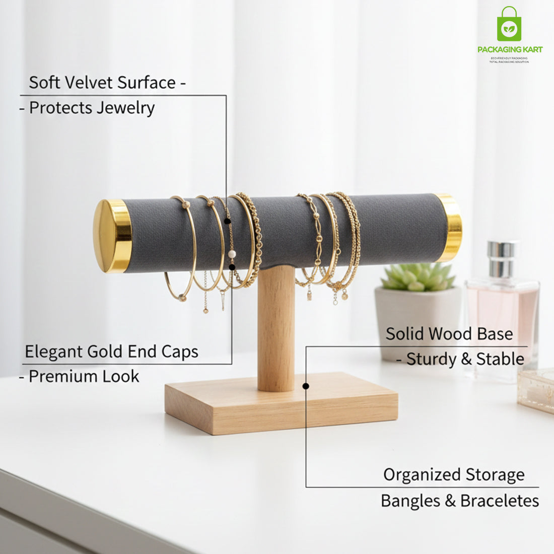 Wooden Velvet Bangles Display Stand – Single Roll Jewellery Organizer