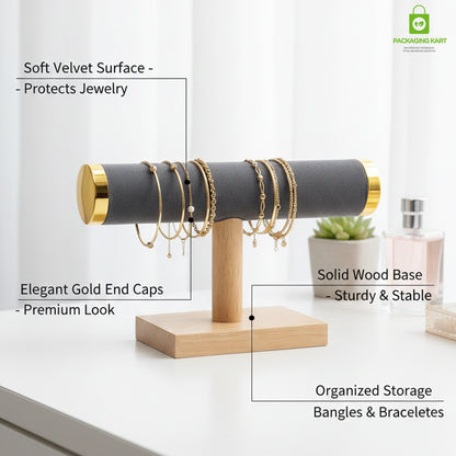 Wooden Velvet Bangles Display Stand – Single Roll Jewellery Organizer