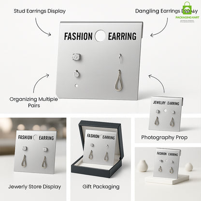 Earring Display Cards Silver Finish – Ideal for Studs, Hoops & Dangling Earrings