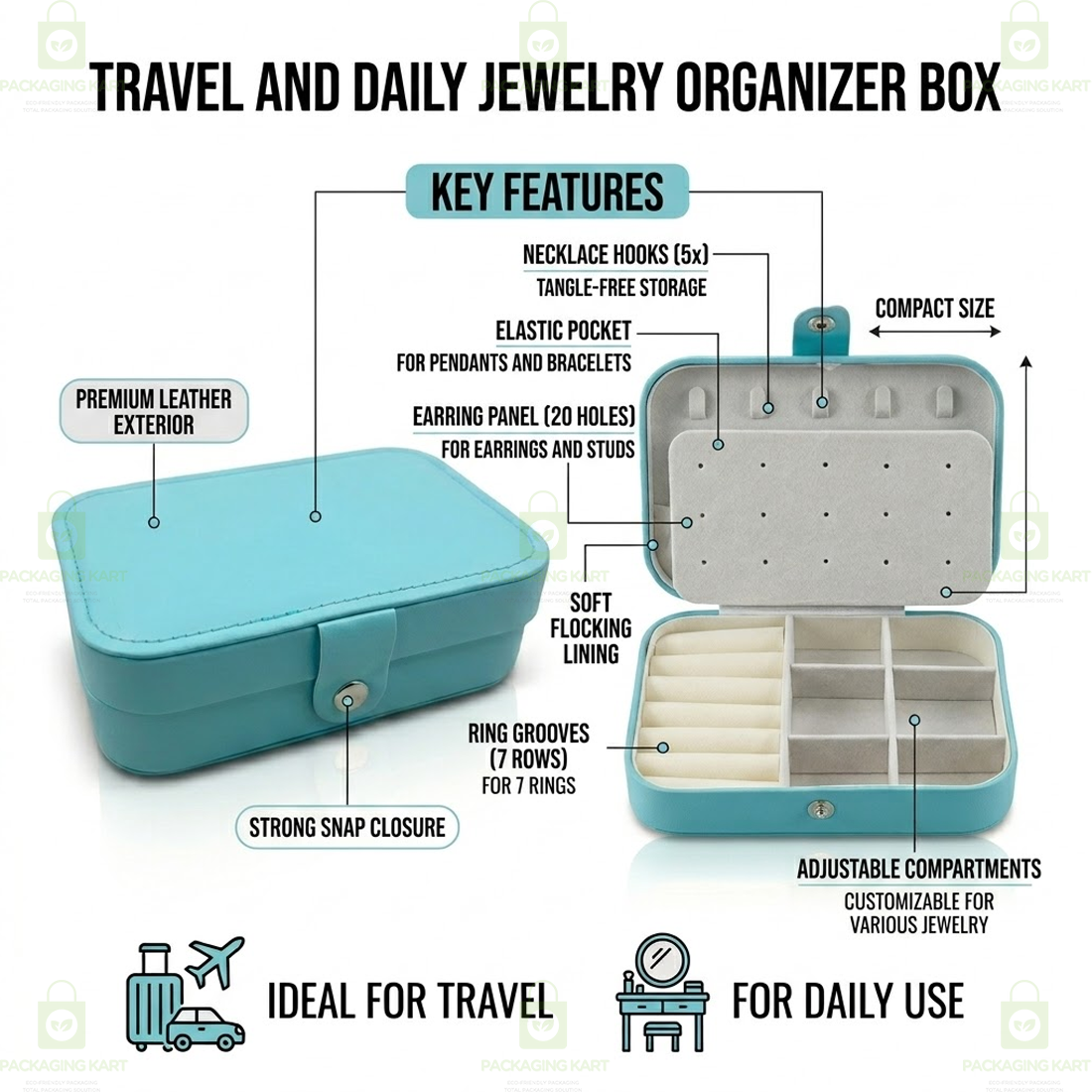 Premium 2 Step Jewellery Box for Women – Velvet Organizer Gift Case for Rings, Earrings & Necklace