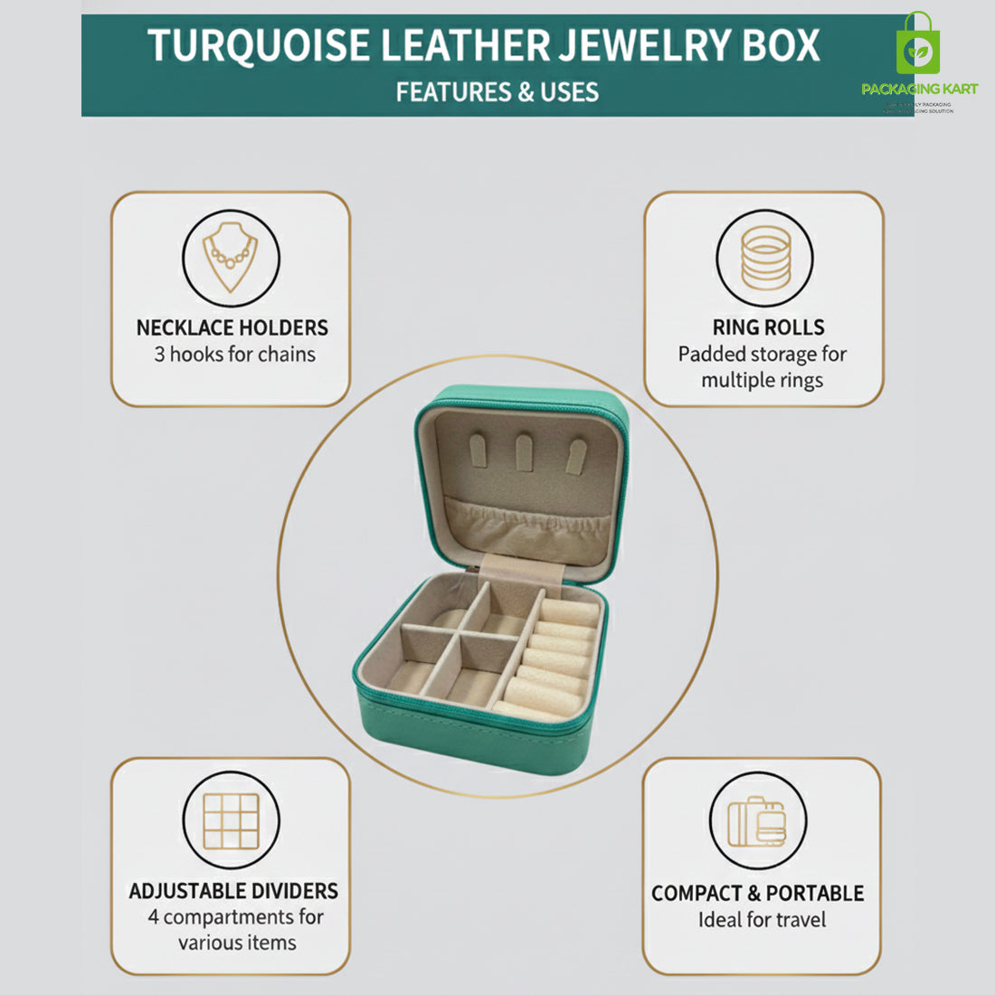 Jewellery Organizer Case for Rings, Earrings, Necklaces & Bracelets