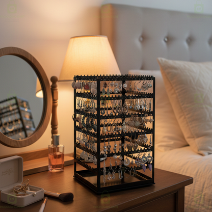 Portable Rotating Earring Stand – 360 Degree Jewelry Storage Organizer