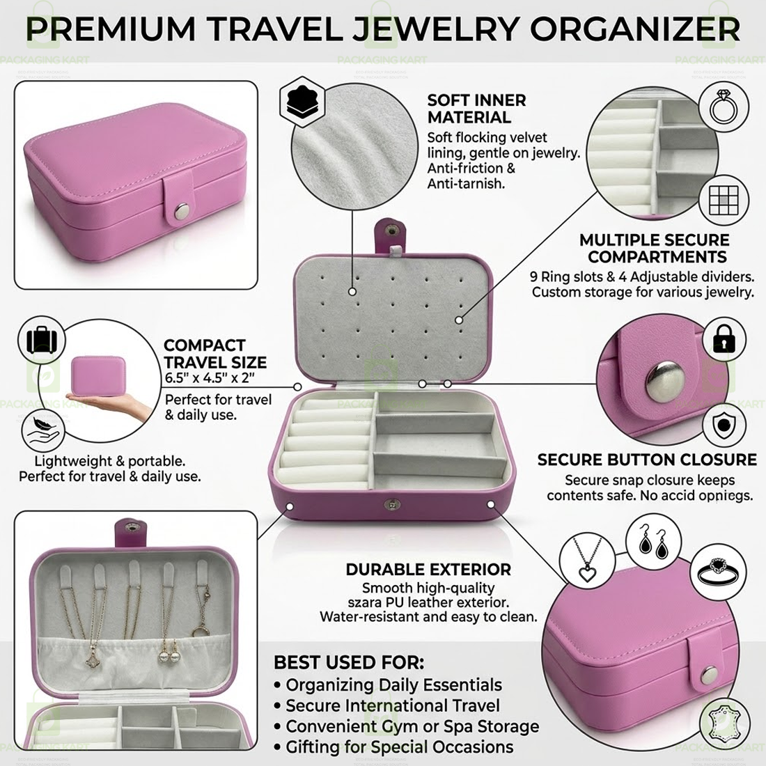 Premium 2 Step Jewellery Box for Women – Velvet Organizer Gift Case for Rings, Earrings & Necklace