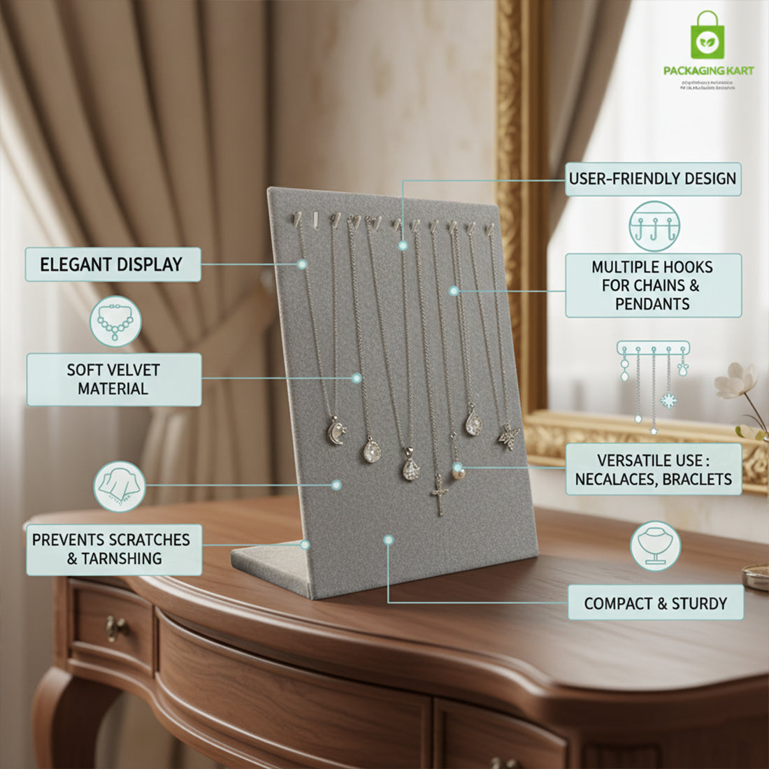 Premium Velvet Chain Display Tray | Elegant Jewelry Storage