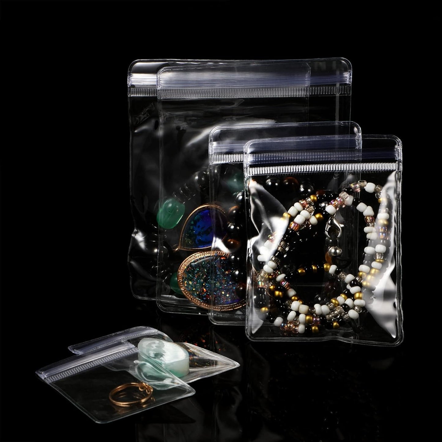 Transparent Jewellery Storage Pouches | Clear PVC Zip Lock Covers for Rings, Earrings, Necklaces, Kada, Bracelts Transparent, Polyvinyl Chloride PVC | Durable Jewellery Organizer Bags (24 Mix)