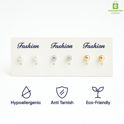 White Earrings Holder Card for Studs, Hoops & Drops
