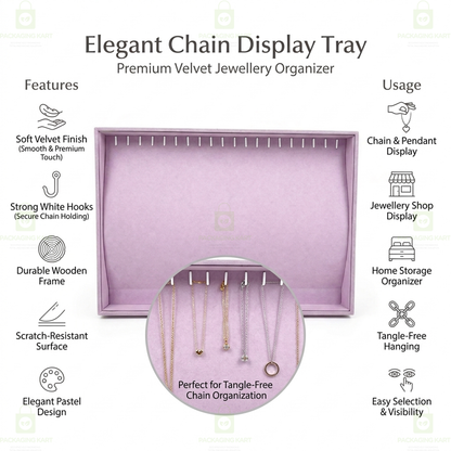 Premium Velvet Wooden Chain Tray for Jewellery Display | Elegant Necklace Organizer