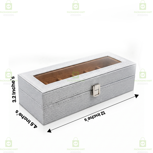 Designer Leather Watch Storage Box with 6 Velvet Watch Slots