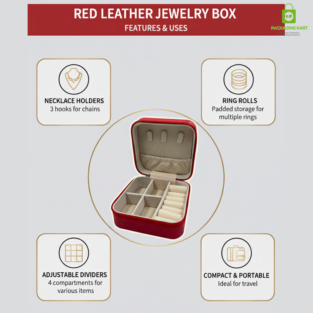 Jewellery Organizer Case for Rings, Earrings, Necklaces & Bracelets
