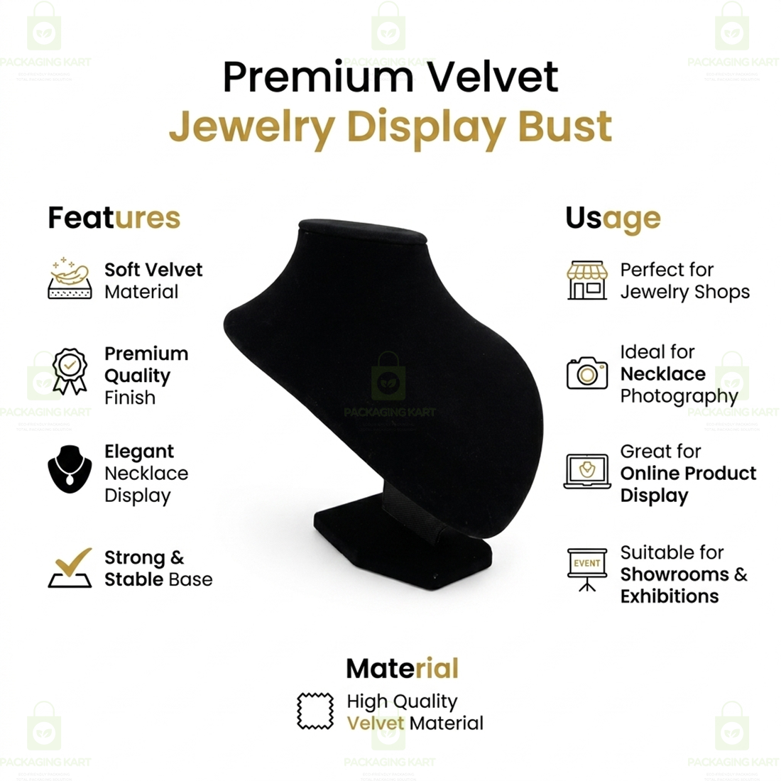 Velvet Jewellery Display Statue Stand for Necklace, Chain & Pendant | Premium Showpiece Organizer