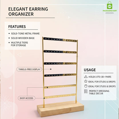 Premium Gold Frame Earrings Stand for Display & Storage