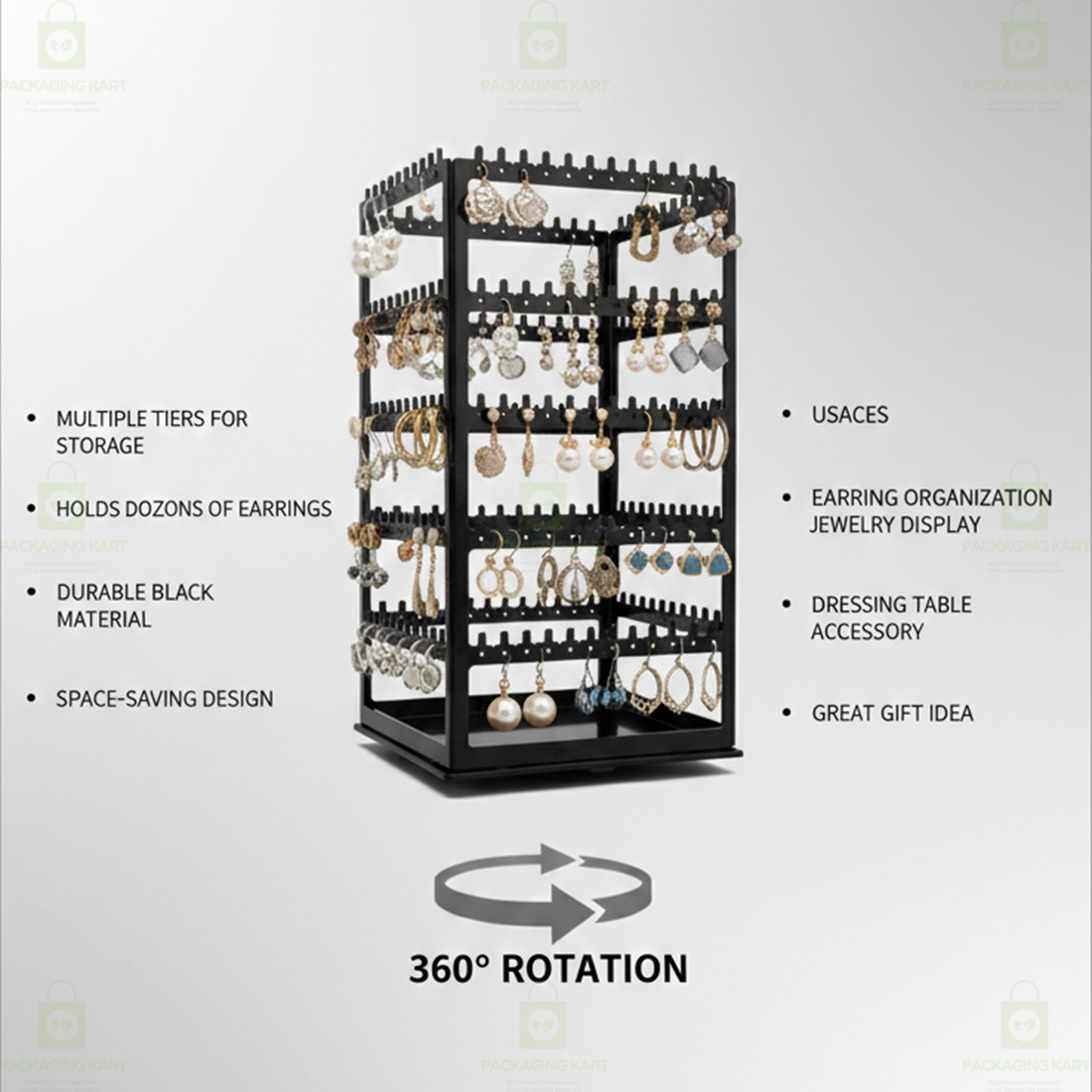 360° Rotating Earring Display Stand – Jewelry Organizer Rack for Earrings & Accessories