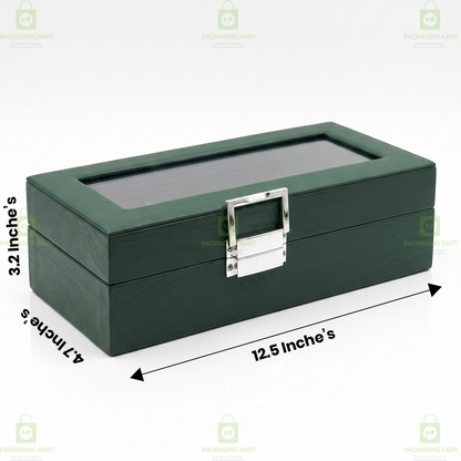 Elegant 6 Slot Watch Display Case in Velvet & PU Leather Design