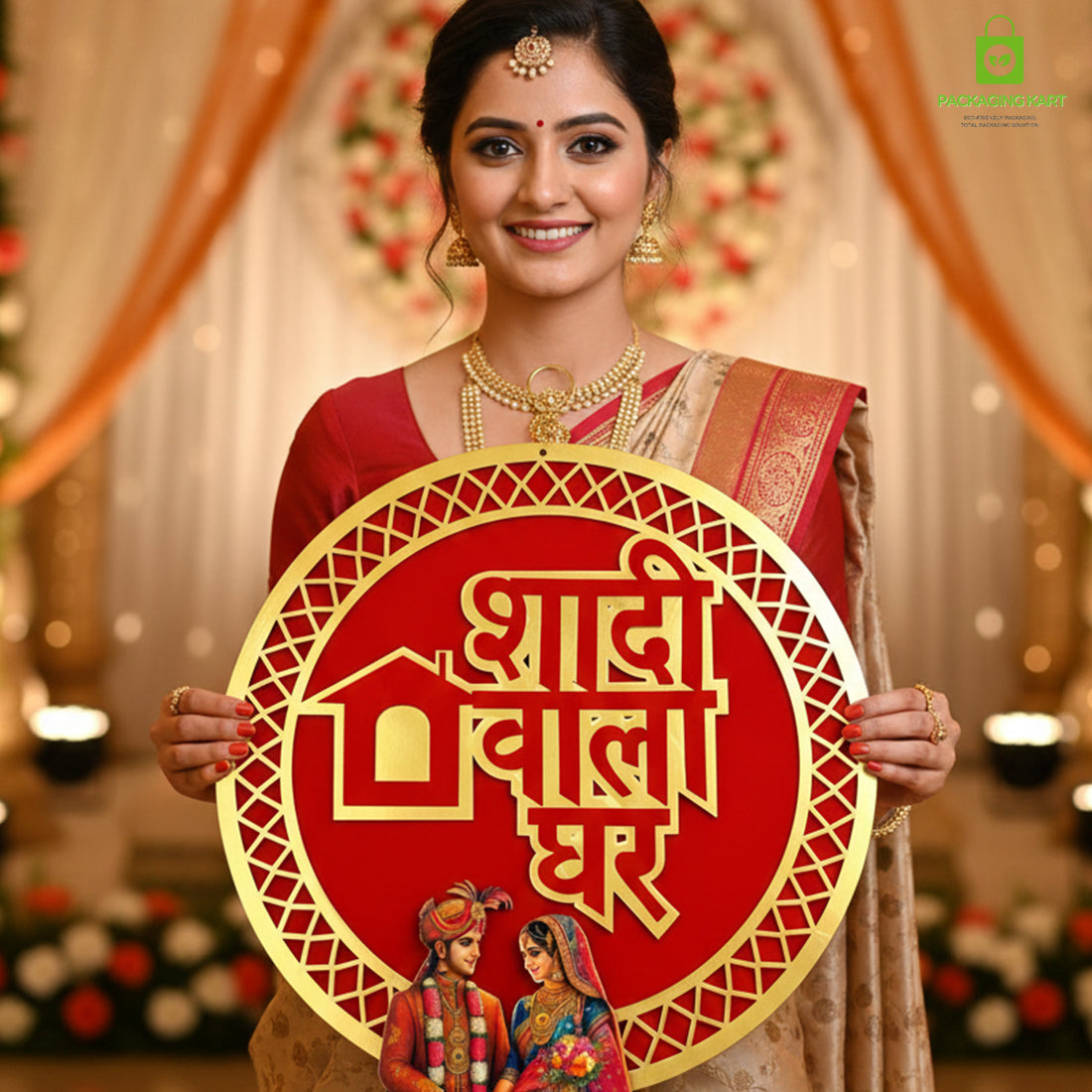 Shadiwala Ghar Gold Plated Home Décor Board – Traditional Wedding Decoration