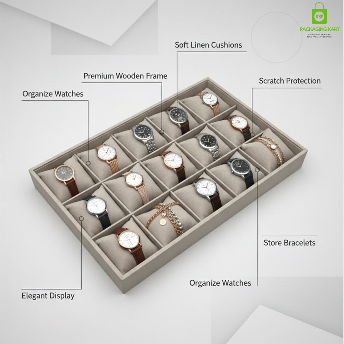 Wooden Jewellery Display Tray for Showroom Use – Watch, Kada & Bracelet (12 Slots)
