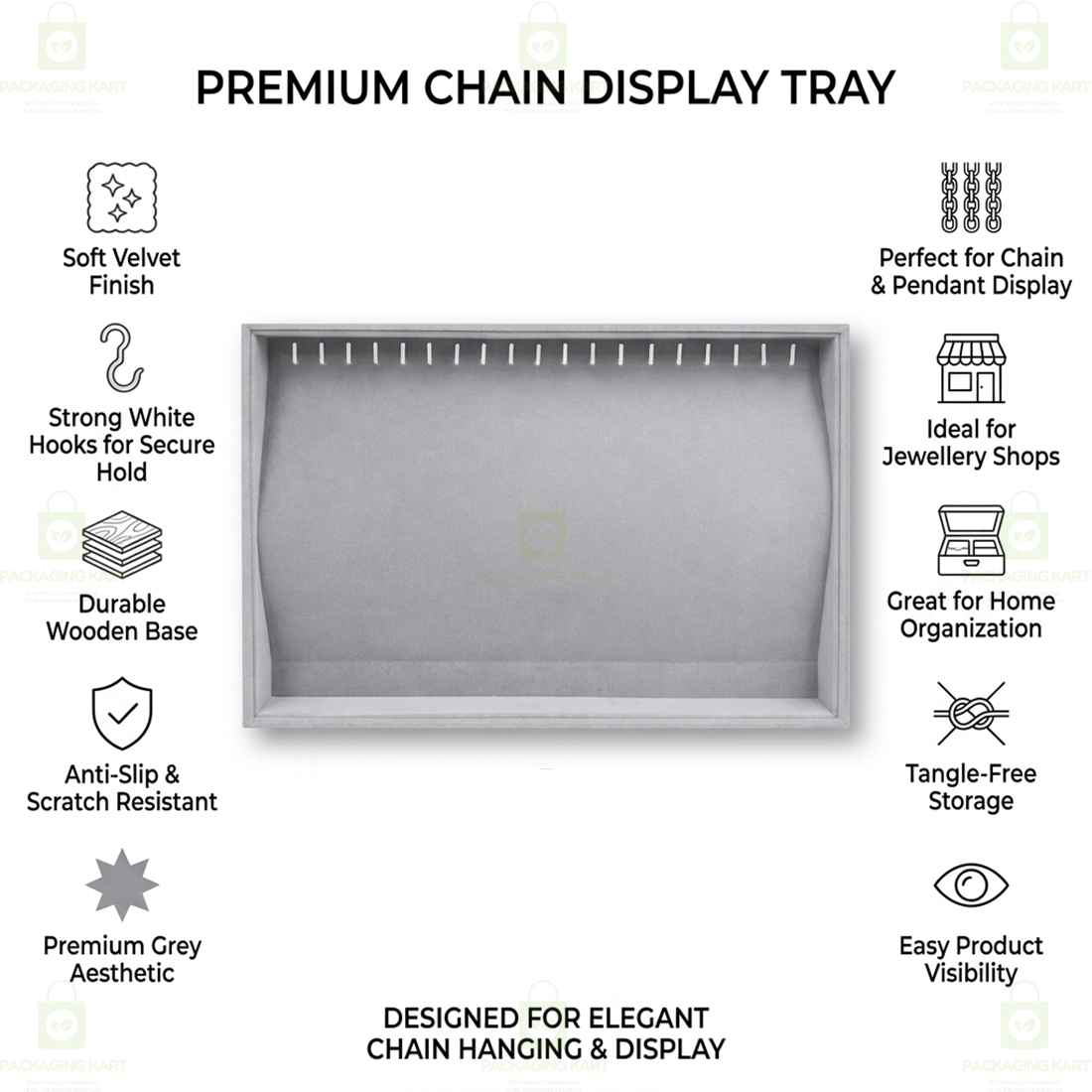 Premium Velvet Wooden Chain Tray for Jewellery Display | Elegant Necklace Organizer