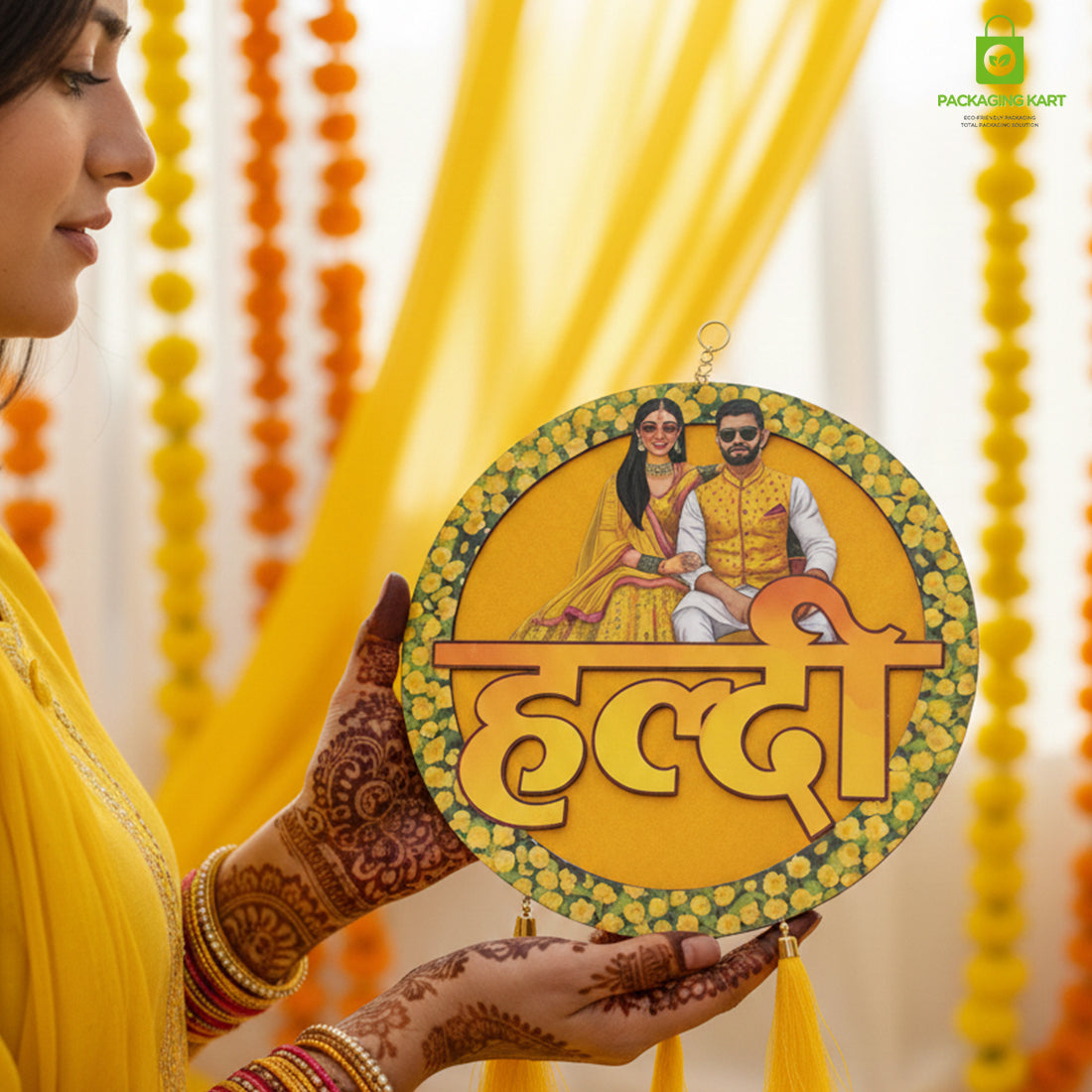 Decorative Haldi Decorations Door Board, Home Decoration Items for Wedding Ceremony Haldi, Mehndi, Subh Vivah, Shadi Wala Ghar Hanging Round Decoration