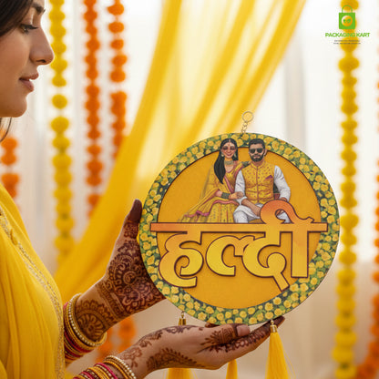 Decorative Haldi Decorations Door Board, Home Decoration Items for Wedding Ceremony Haldi, Mehndi, Subh Vivah, Shadi Wala Ghar Hanging Round Decoration