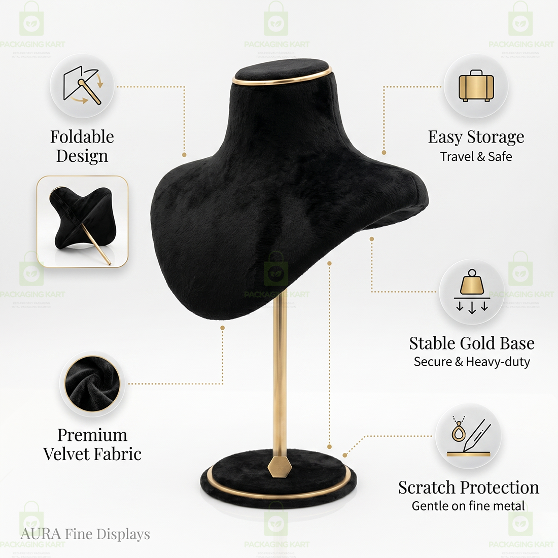 Premium Quality Velvet Foldable Jewellery Necklace Stand | Elegant Necklace Display Holder