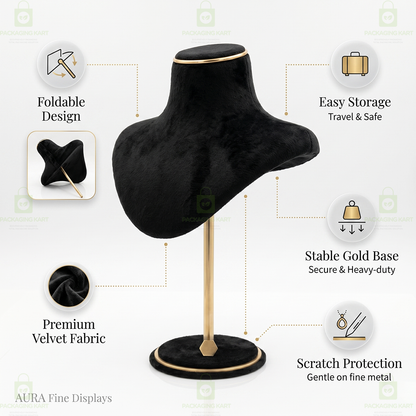 Premium Quality Velvet Foldable Jewellery Necklace Stand | Elegant Necklace Display Holder
