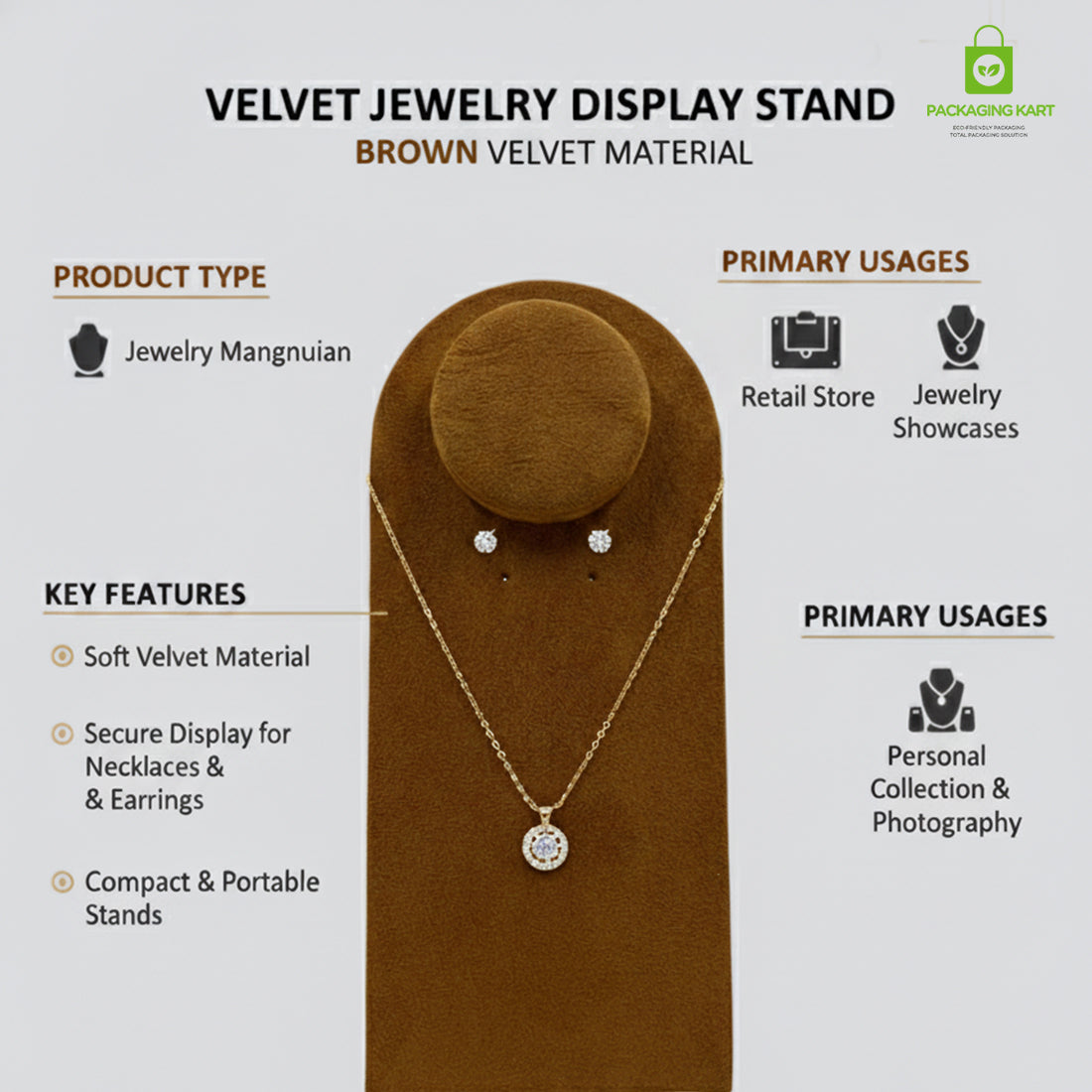 Velvet Brown Fancy Jewellery Statue | Premium Display Stand