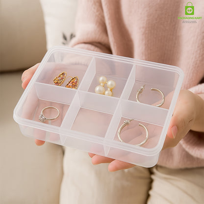 Transparent 6 Compartment Jewellery Storage Organizer – Plastic Box for Accessories