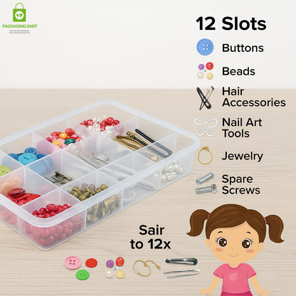 12 Partition Plastic Jewellery Organizer – Clear Storage Box for Accessories