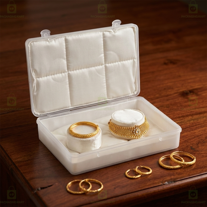 Transparent Plastic Jewellery Storage Box with Soft White Cushion Cotton Padding for Protection