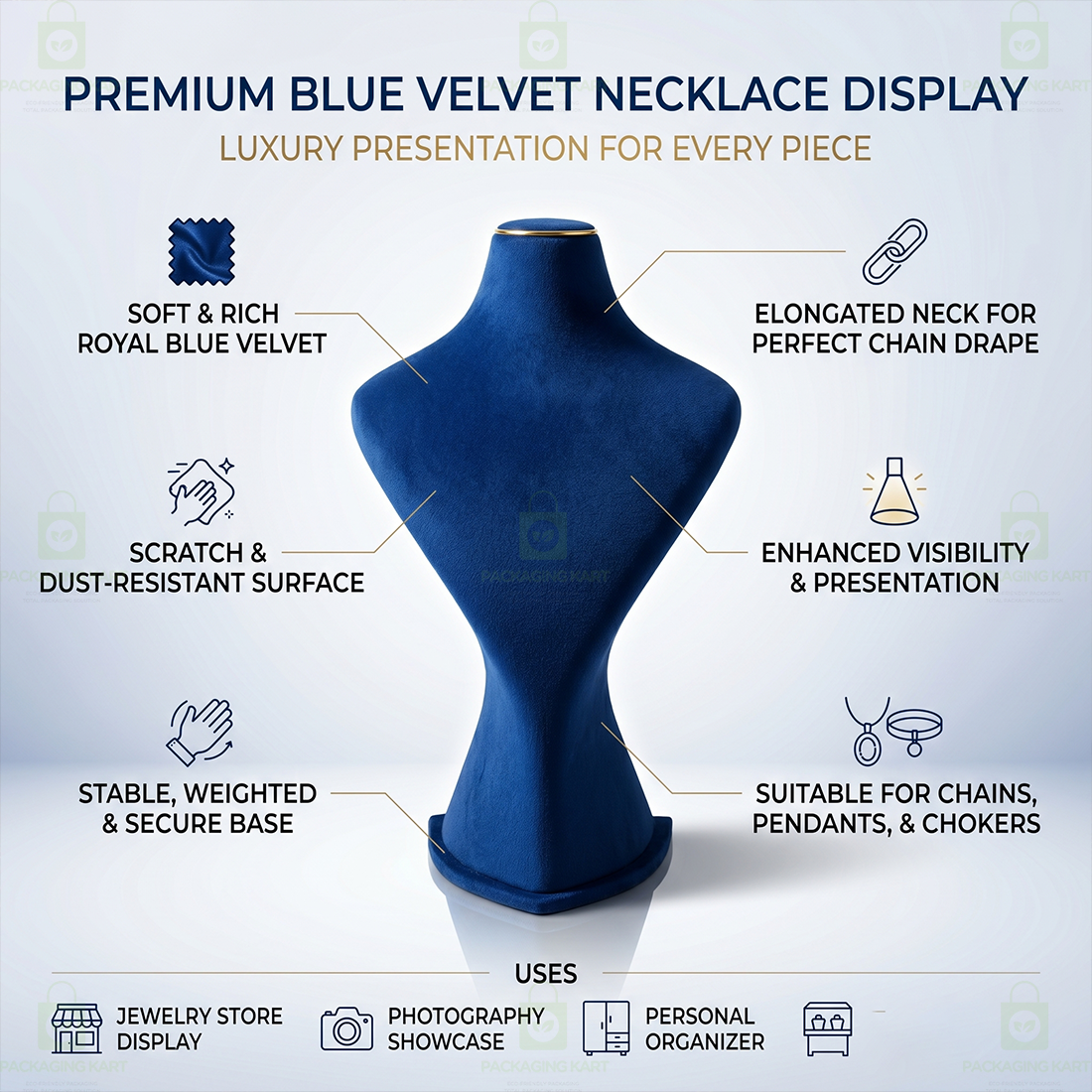 Premium Quality Leather Velvet Necklace Statue for Jewellery Display | Elegant Necklace Stand Holder