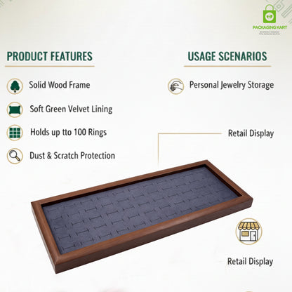 Premium Wooden Velvet Ring Tray for Jewellery Display & Storage