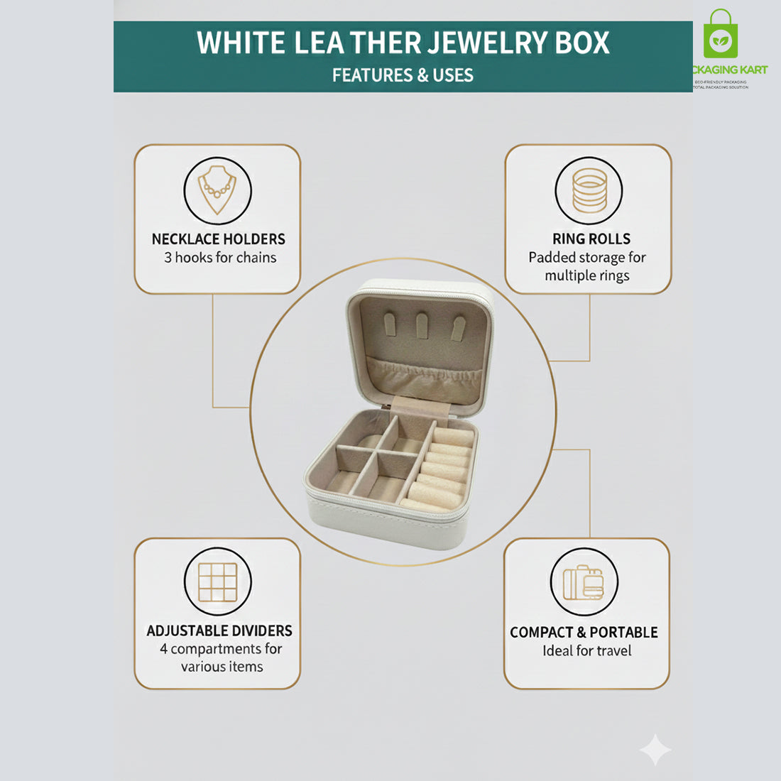 Jewellery Organizer Case for Rings, Earrings, Necklaces & Bracelets