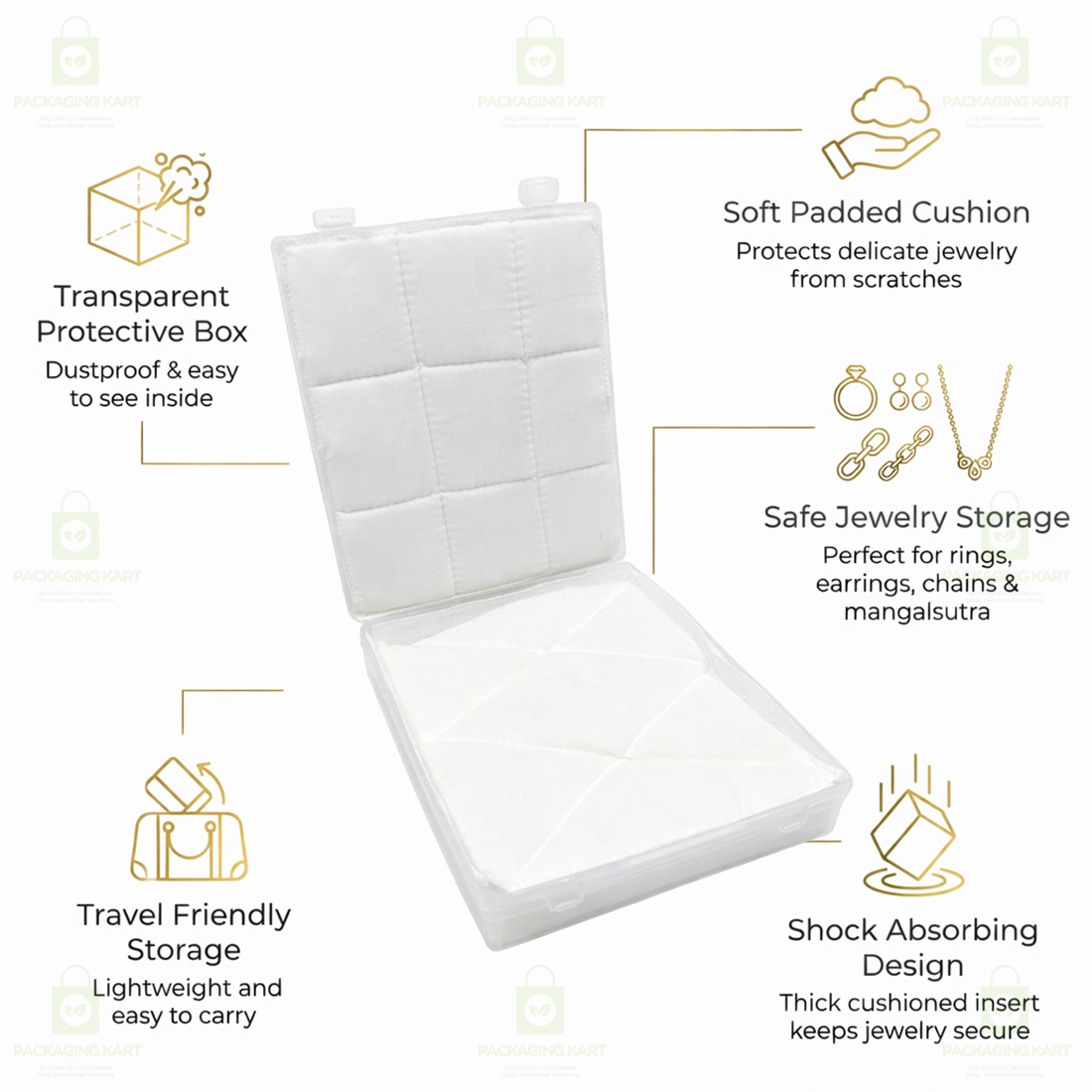 Multipurpose Plastic Jewellery Box with White Cushion Cotton Padding for Rings, Chains & Earrings