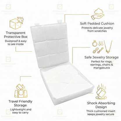 Multipurpose Plastic Jewellery Box with White Cushion Cotton Padding for Rings, Chains & Earrings