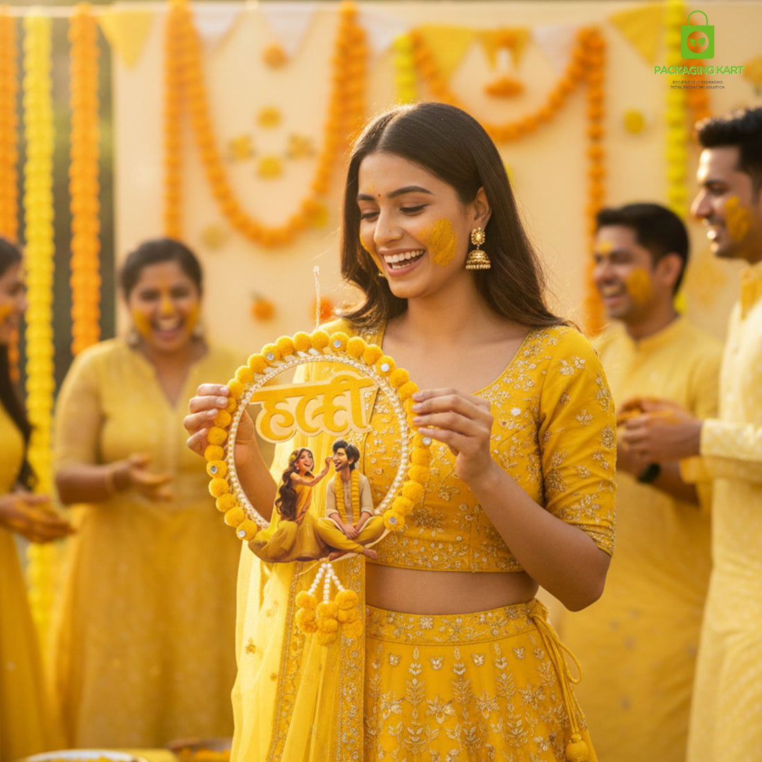 Decorative Haldi Decorations Door Board, Home Decoration Items for Wedding Ceremony Haldi, Mehndi, Subh Vivah, Shadi Wala Ghar Hanging Round Decoration