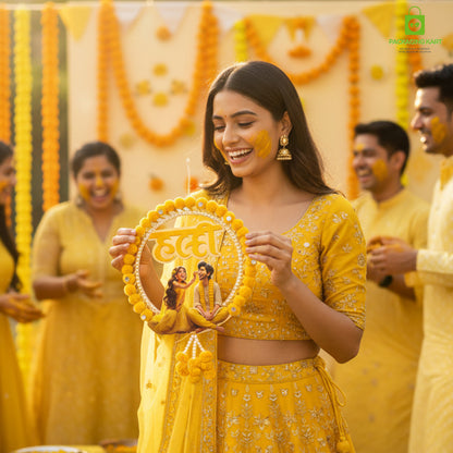 Decorative Haldi Decorations Door Board, Home Decoration Items for Wedding Ceremony Haldi, Mehndi, Subh Vivah, Shadi Wala Ghar Hanging Round Decoration