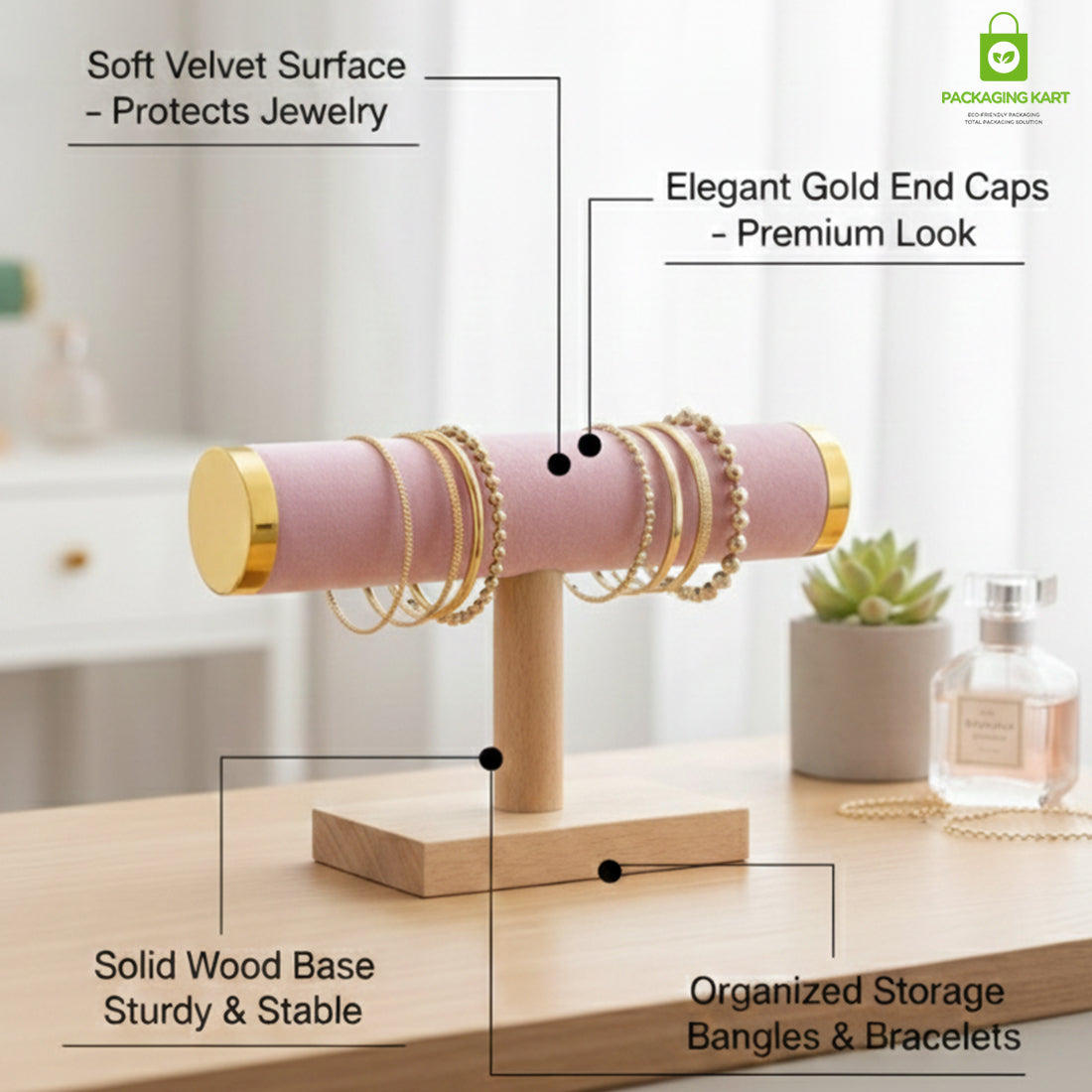 Wooden Velvet Bangles Display Stand – Single Roll Jewellery Organizer