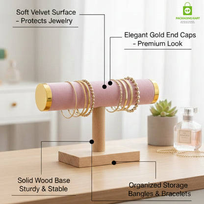 Wooden Velvet Bangles Display Stand – Single Roll Jewellery Organizer