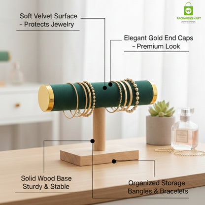 Wooden Velvet Bangles Display Stand – Single Roll Jewellery Organizer
