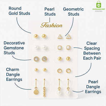 White 10-Pair Earrings Display Card – Premium Jewelry Holder