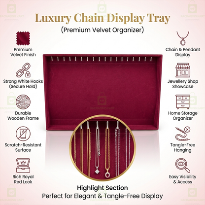 Premium Velvet Wooden Chain Tray for Jewellery Display | Elegant Necklace Organizer