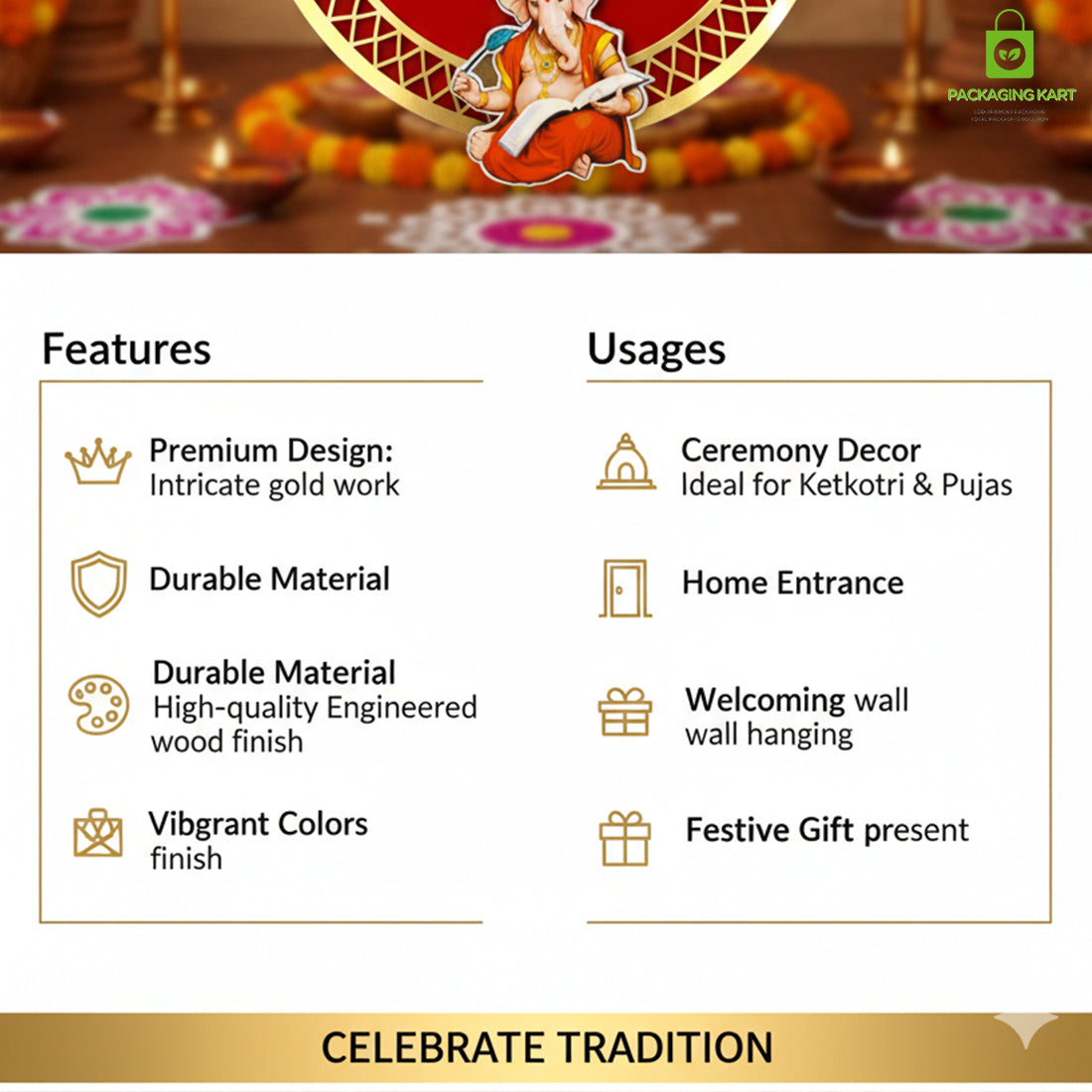 Kankotri Lekhan Ceremony Decoration Round Board | Traditional MDF Wall Hanging with Red Tassels | Wedding ceremony decoration board