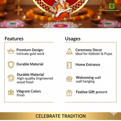 Kankotri Lekhan Ceremony Decoration Round Board | Traditional MDF Wall Hanging with Red Tassels | Wedding ceremony decoration board