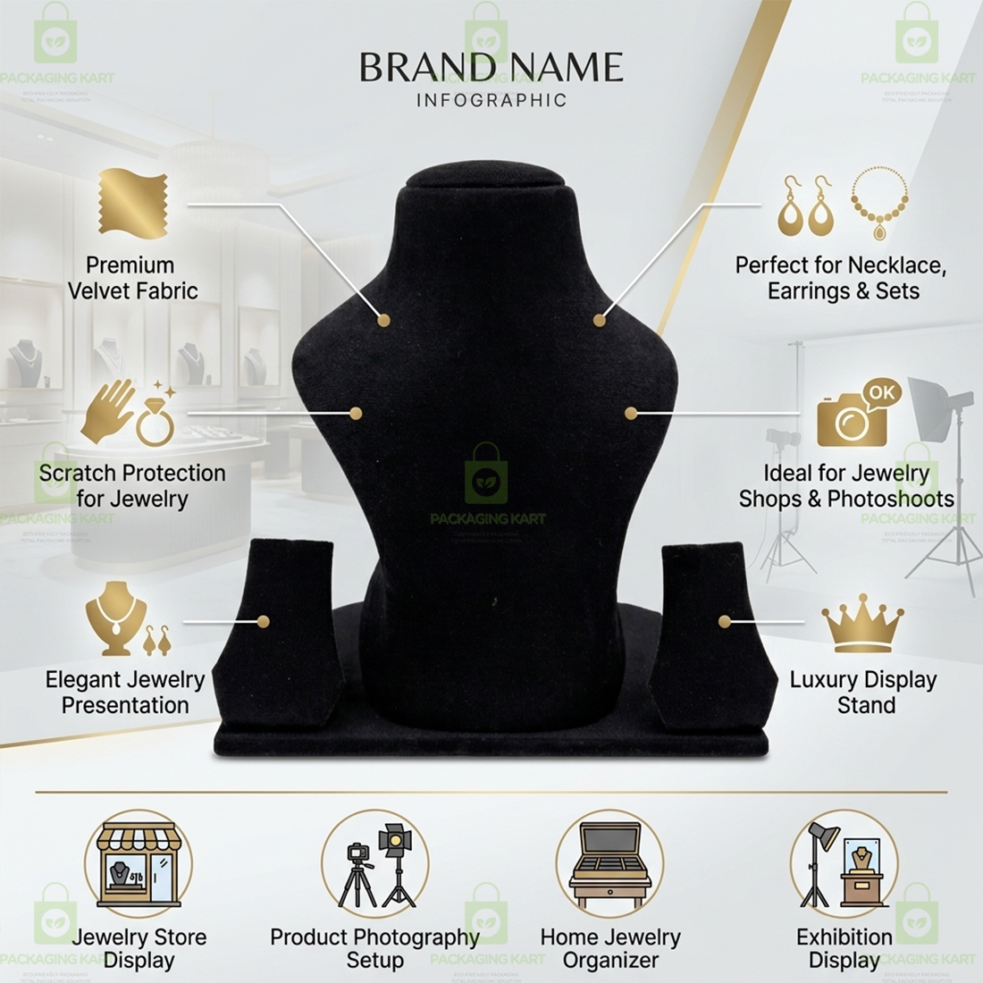 Wooden Velvet Necklace Stand – Jewellery Organizer Display for Chains & Pendants