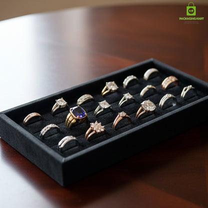 Premium Velvet Ring Display Stand with Wooden Base