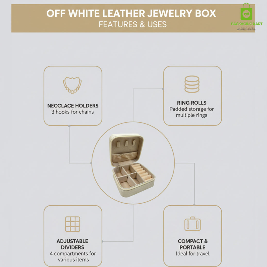 Jewellery Organizer Case for Rings, Earrings, Necklaces & Bracelets